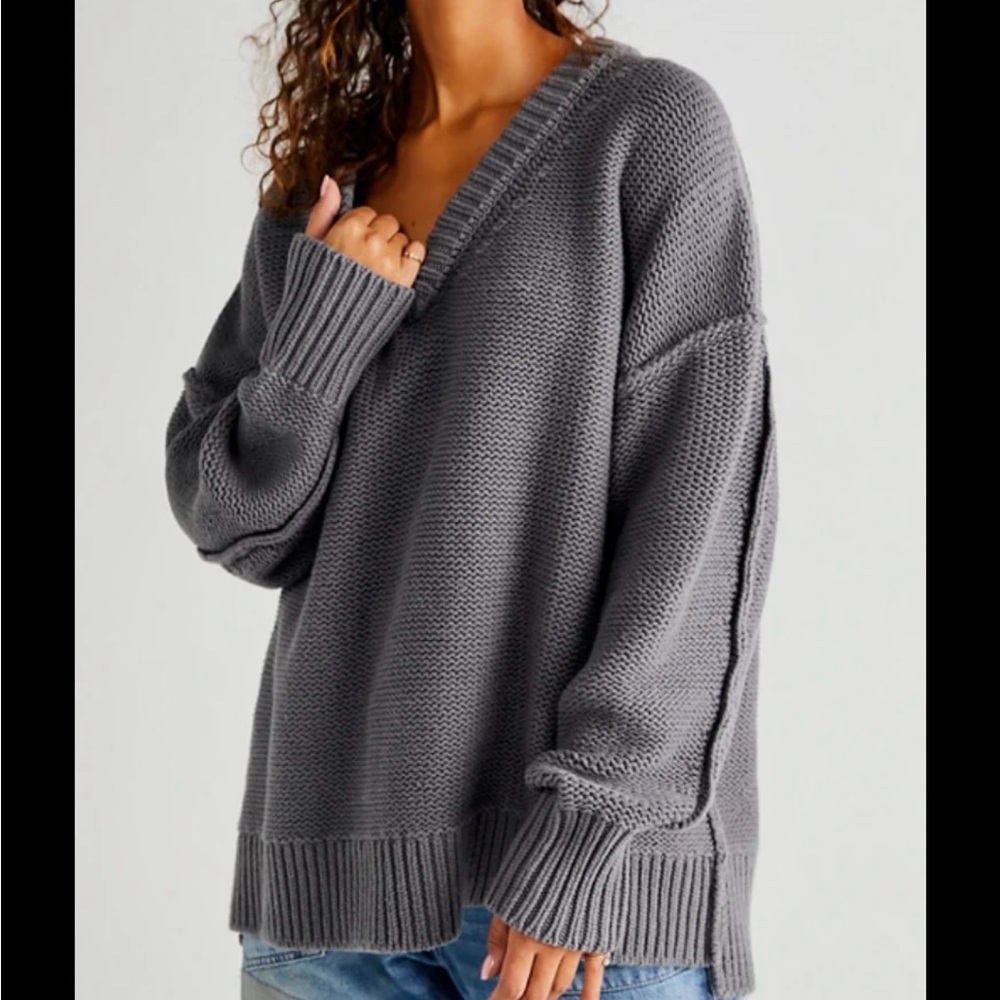FREE PEOPLE Cozy Gray V-Neck Sweater